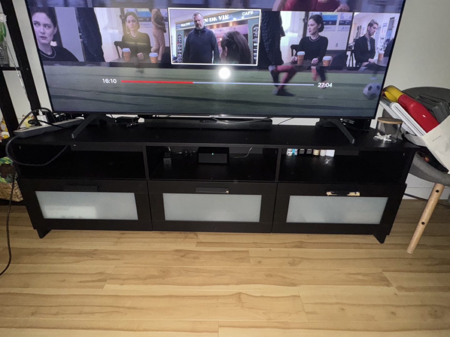 Black TV Stand with Frosted Glass Doors - photo 3