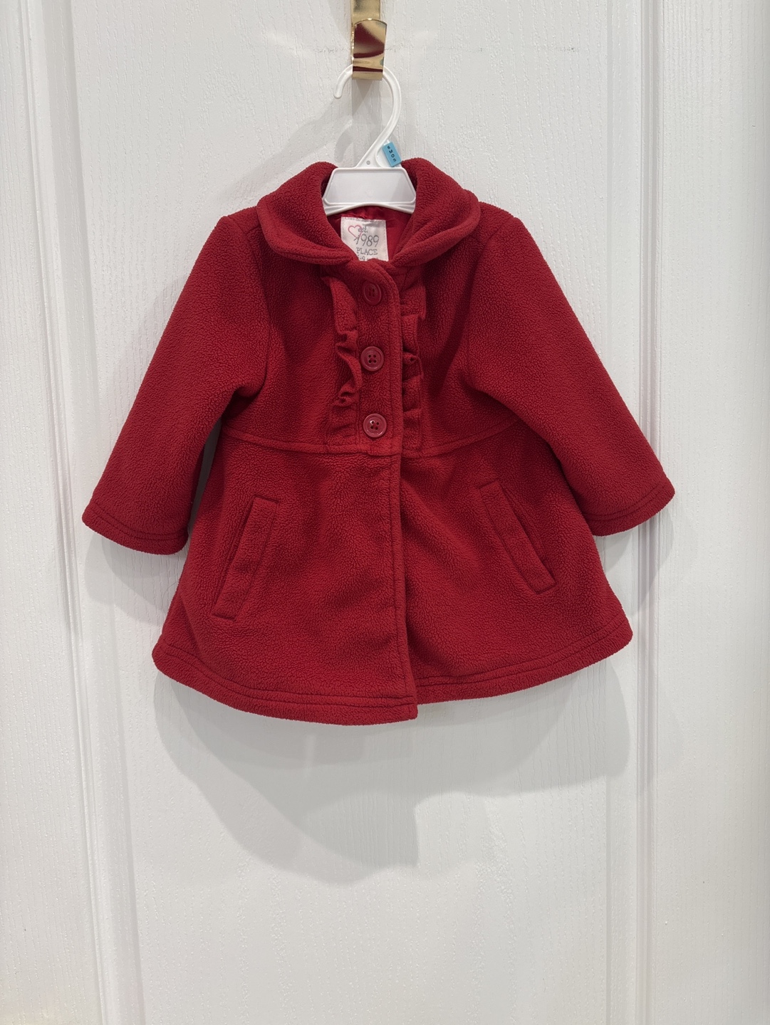 Elegant Red Baby Girl's Fleece Coat - Size 6-9 Months