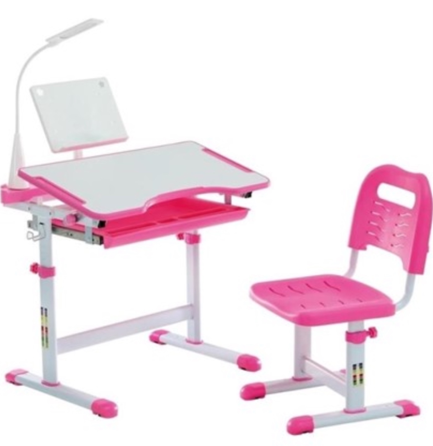 Pink Children's Adjustable Desk and Chair Set with LED Lamp