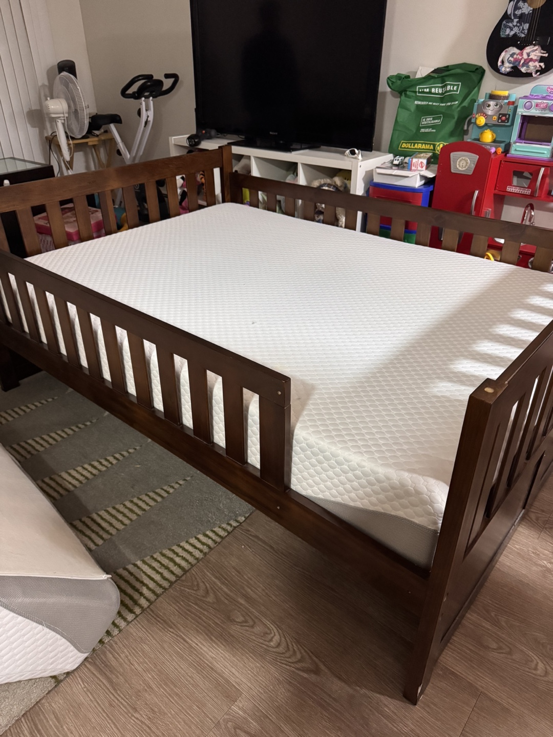 Double Bed Frame and Mattress with Guardrails