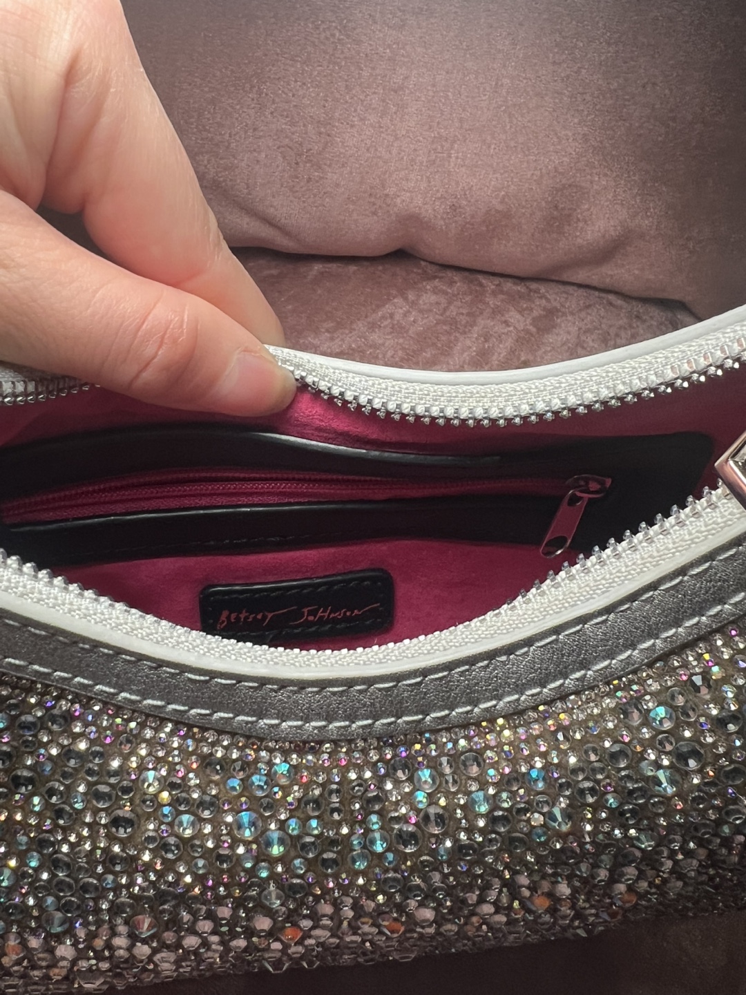 Betsey Johnson Silver Crystal Embellished Hobo Bag - photo 3