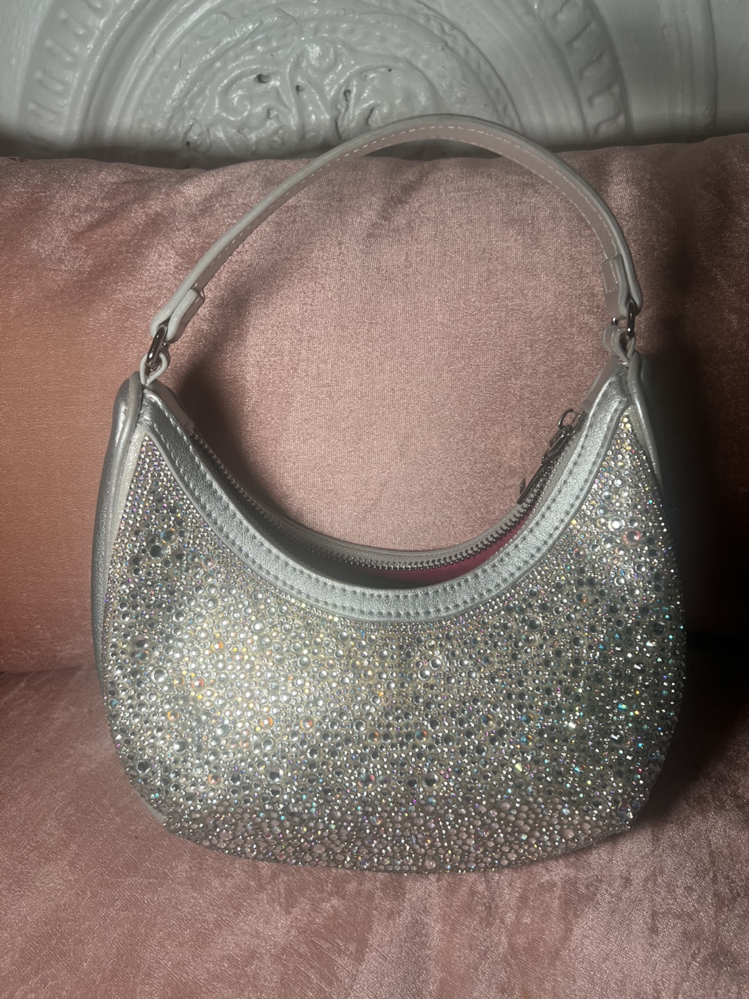 Betsey Johnson Silver Crystal Embellished Hobo Bag