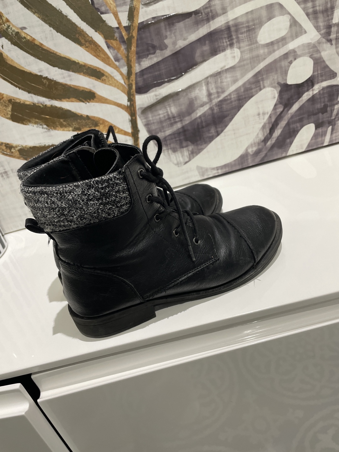 Black Lace-Up Ankle Boots with Knit Cuff