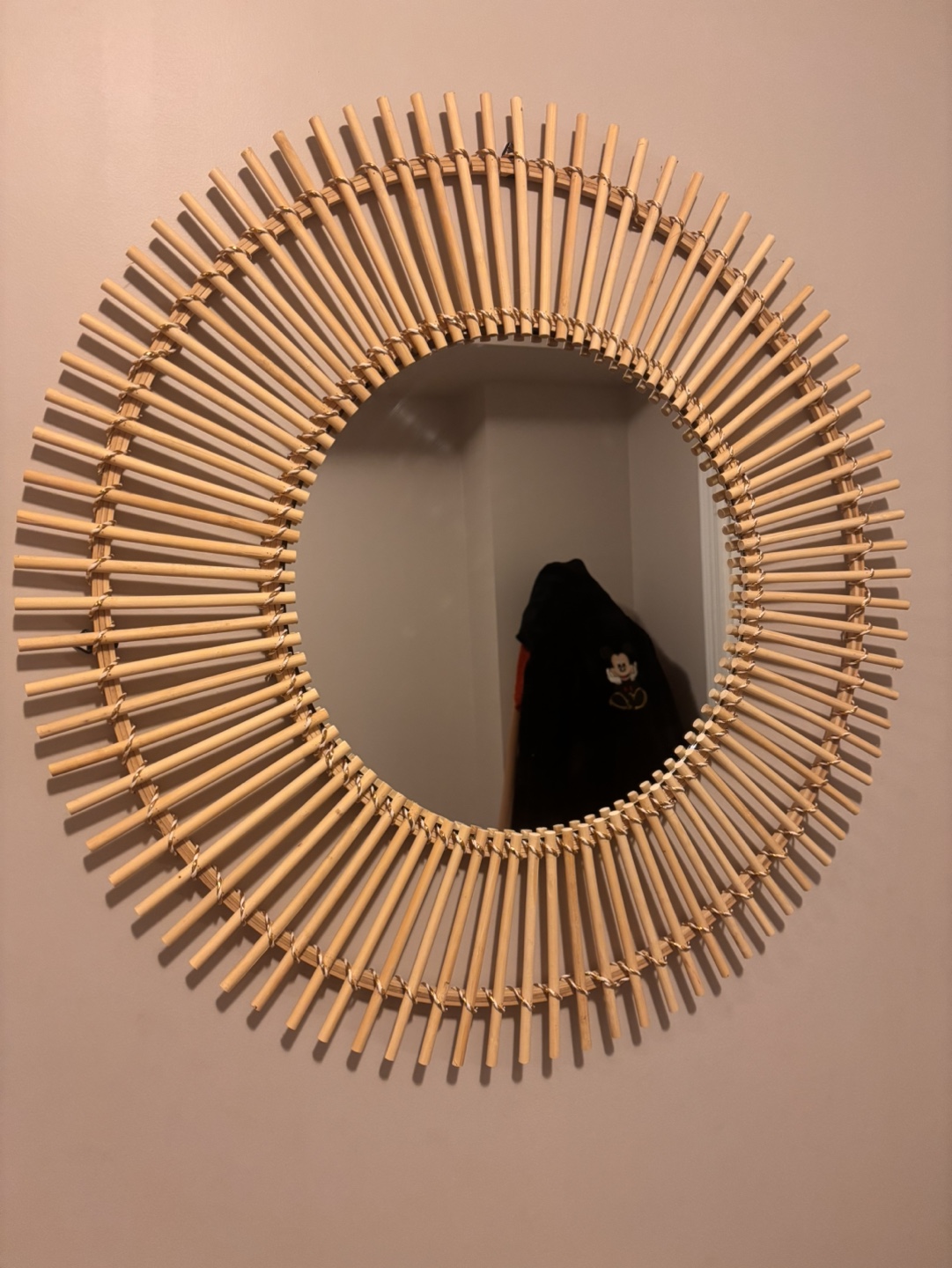 Large Round Rattan Sunburst Mirror