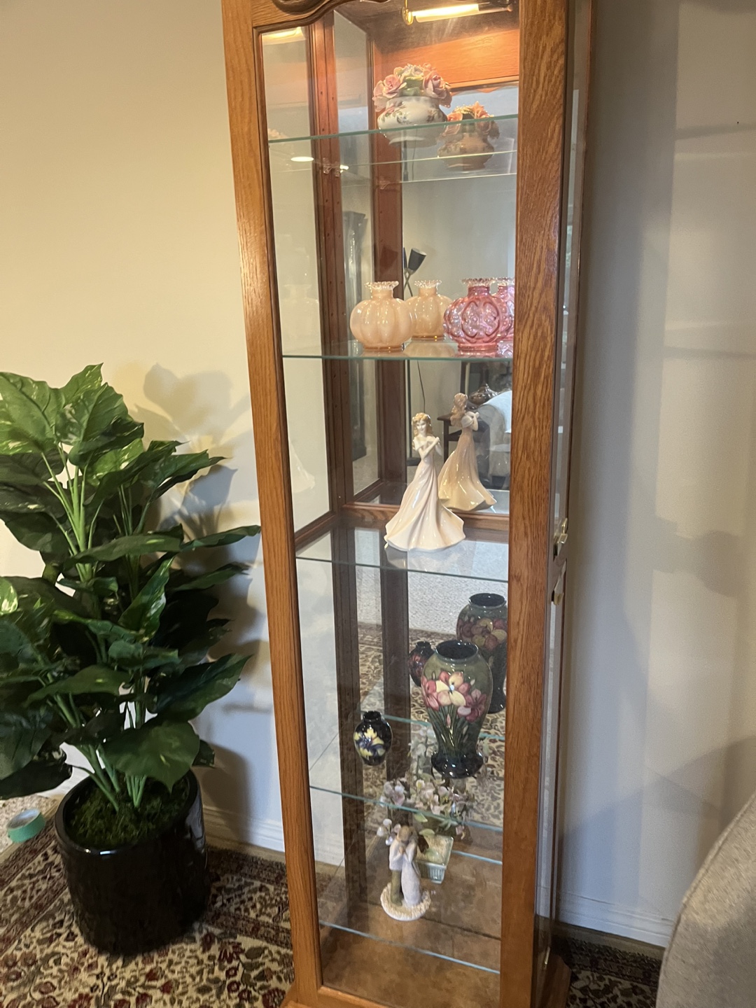 Tall Wooden Curio Cabinet with Glass Shelves - photo 2