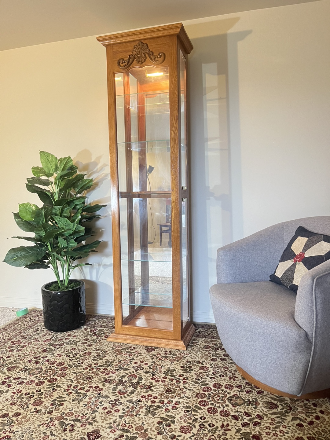 Tall Wooden Curio Cabinet with Glass Shelves - photo 3