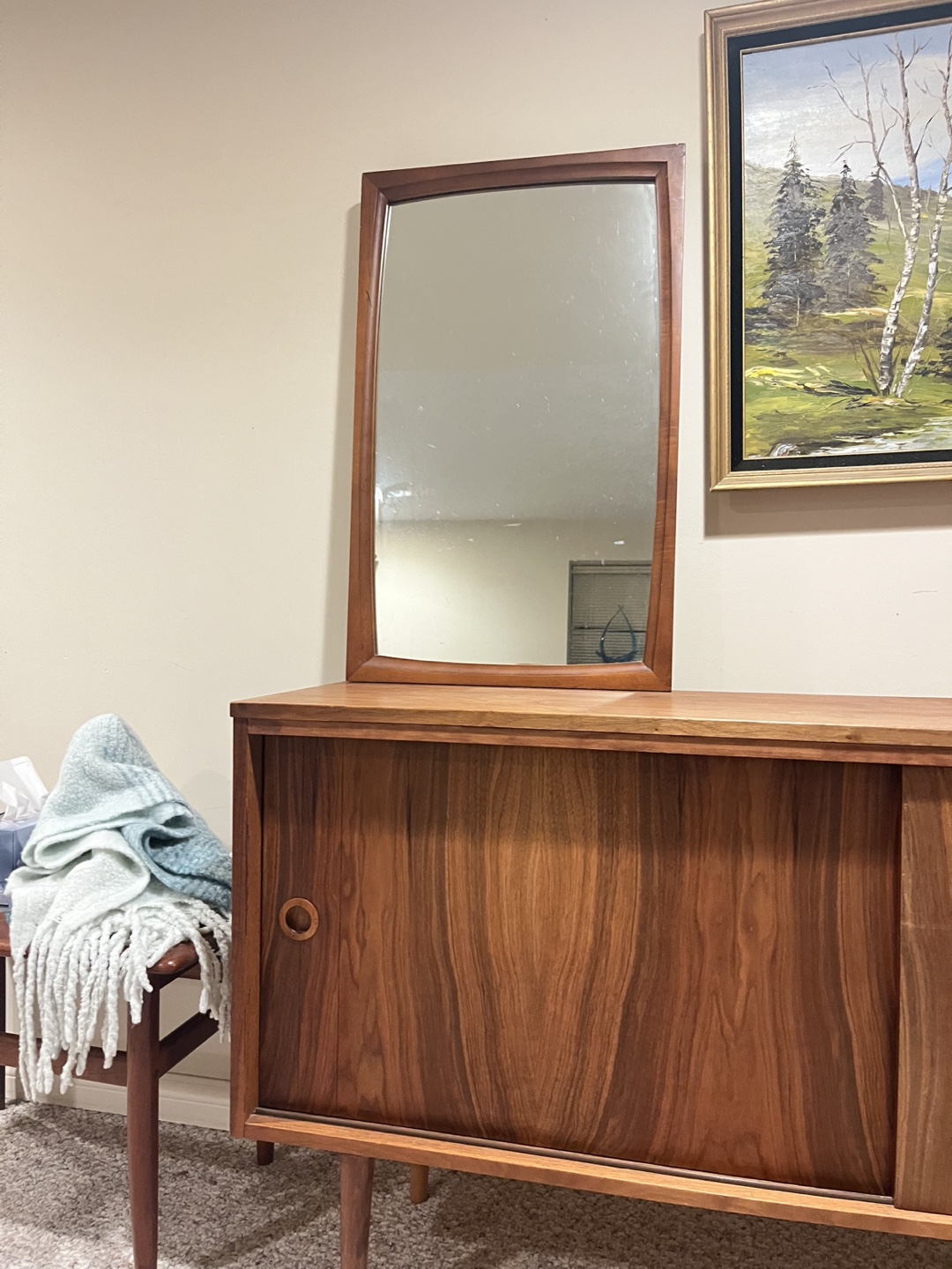 Mid-Century walnut Wood Framed Mirror - photo 2