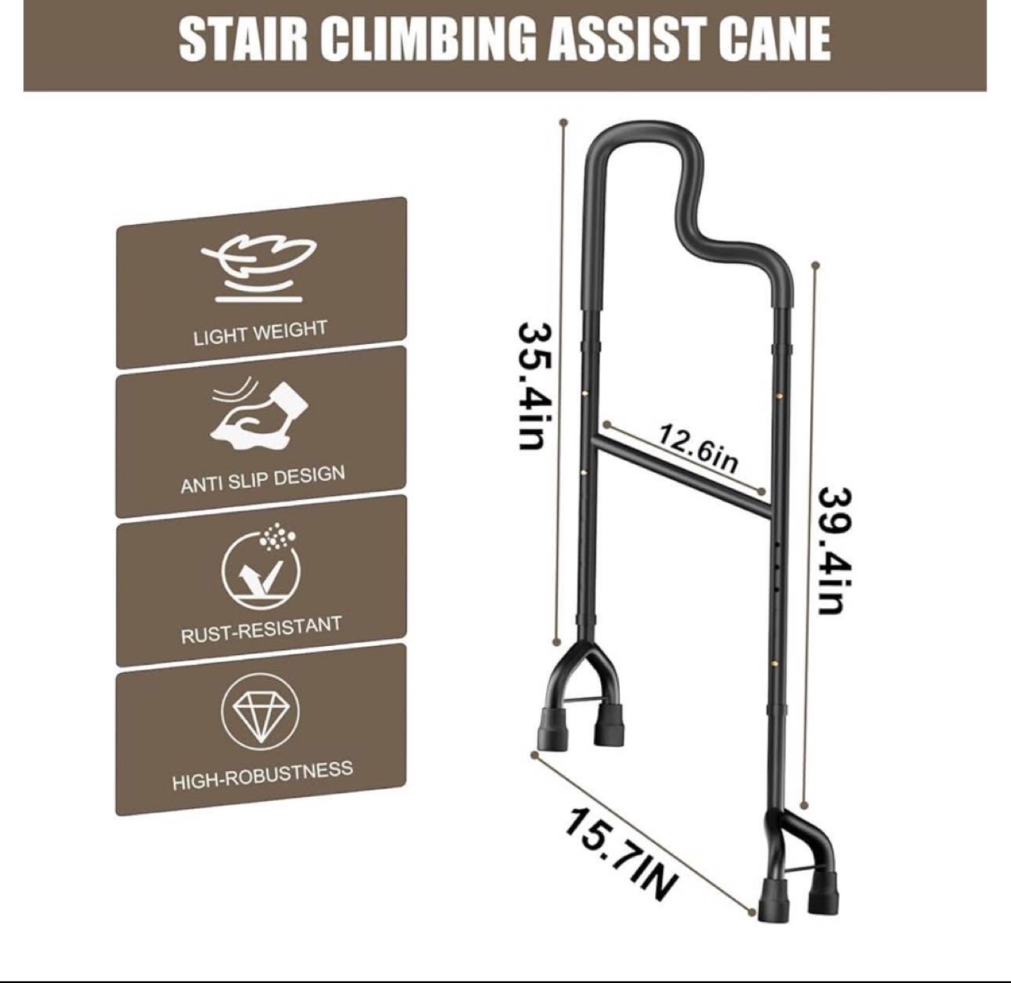 Stair Assist Cane - Adjustable Height - Black - photo 2