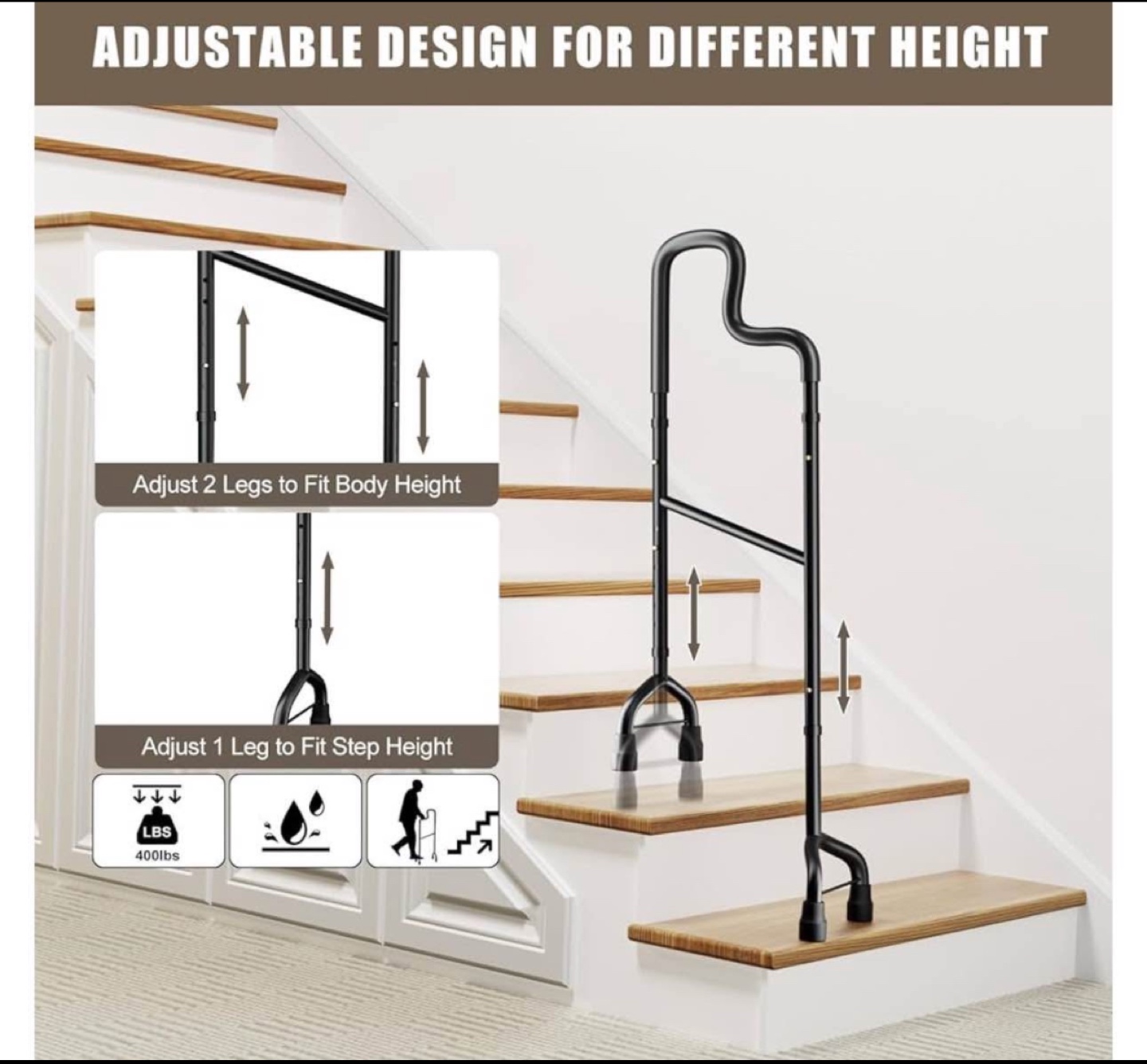 Stair Assist Cane - Adjustable Height - Black - photo 4