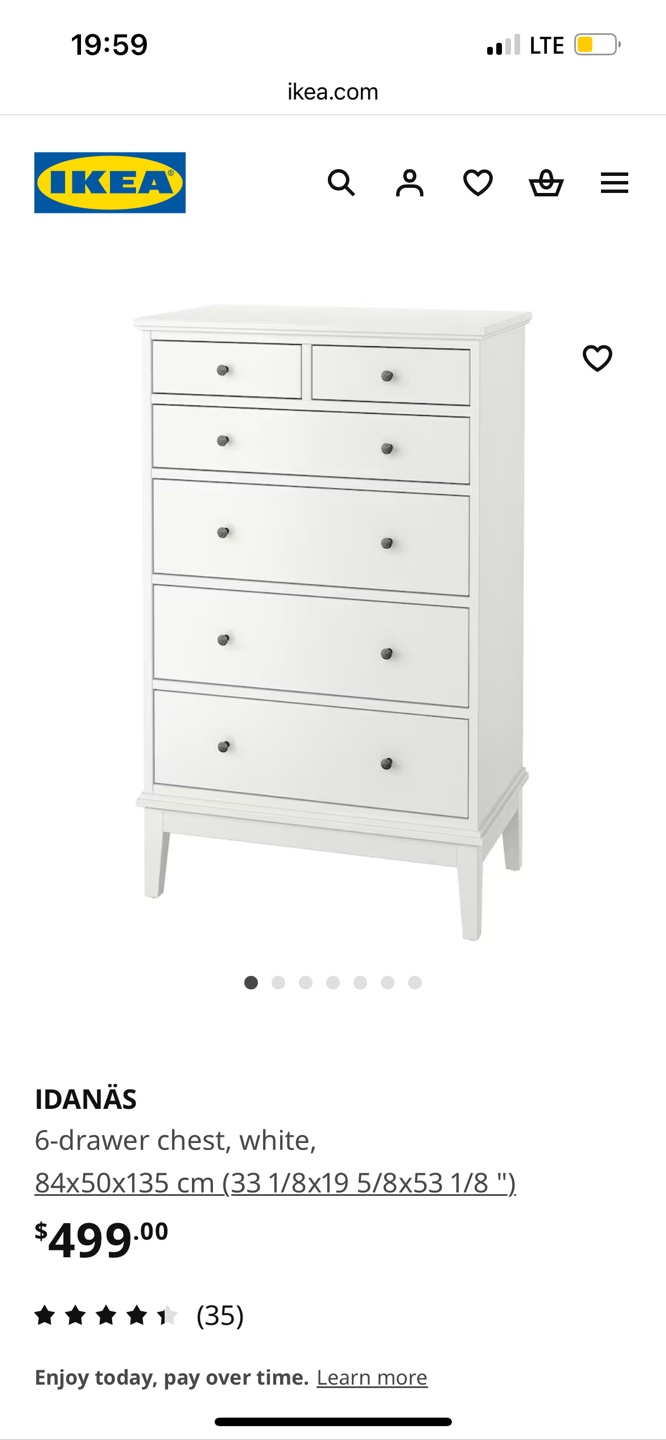 HEMNES 6-drawer chest, white stain, 42 1/2x51 5/8 "