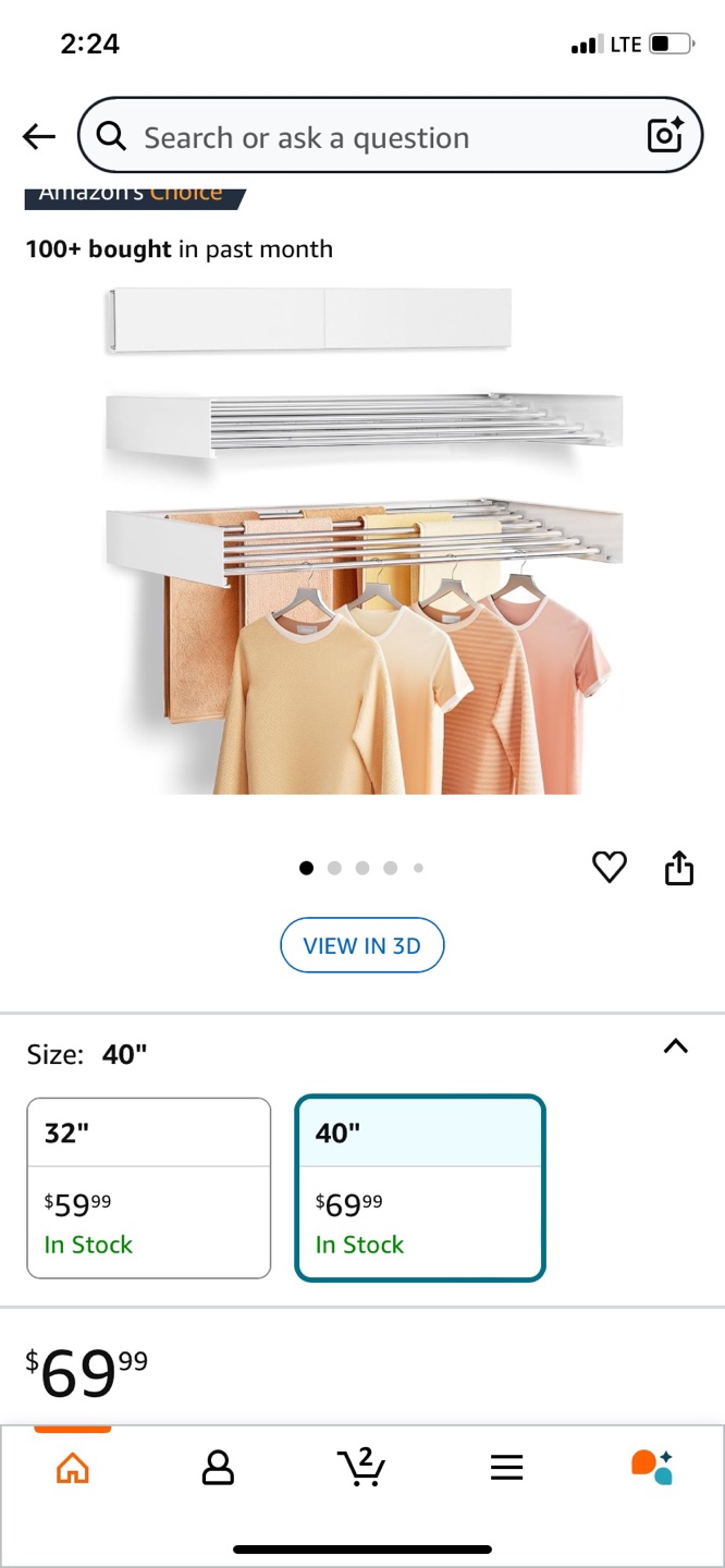 Wall-Mounted Clothes Drying Rack - 40" - photo 2
