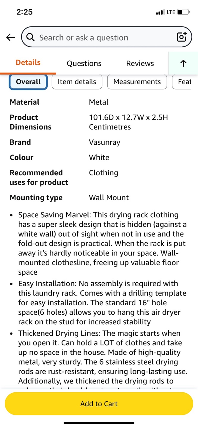 Wall-Mounted Clothes Drying Rack - 40" - photo 4