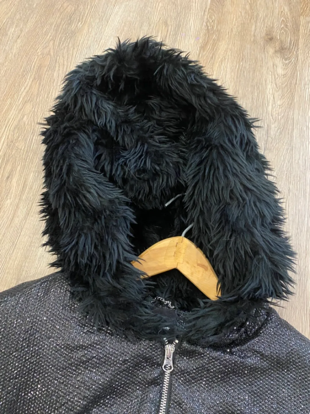 Black Faux Fur Hooded Jacket - Size XS image indicator(2)