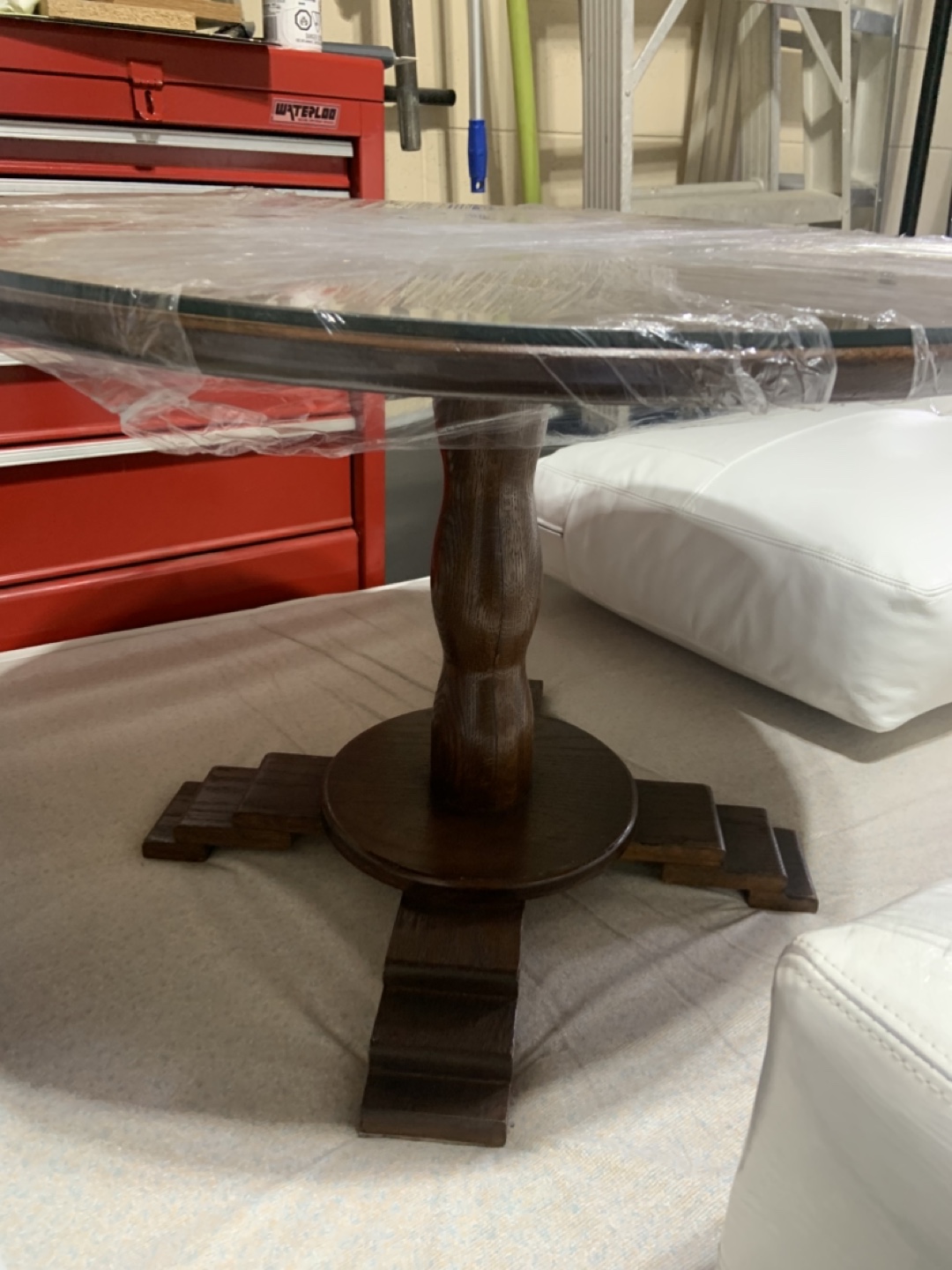 Round Wooden Coffee Table with Glass Top