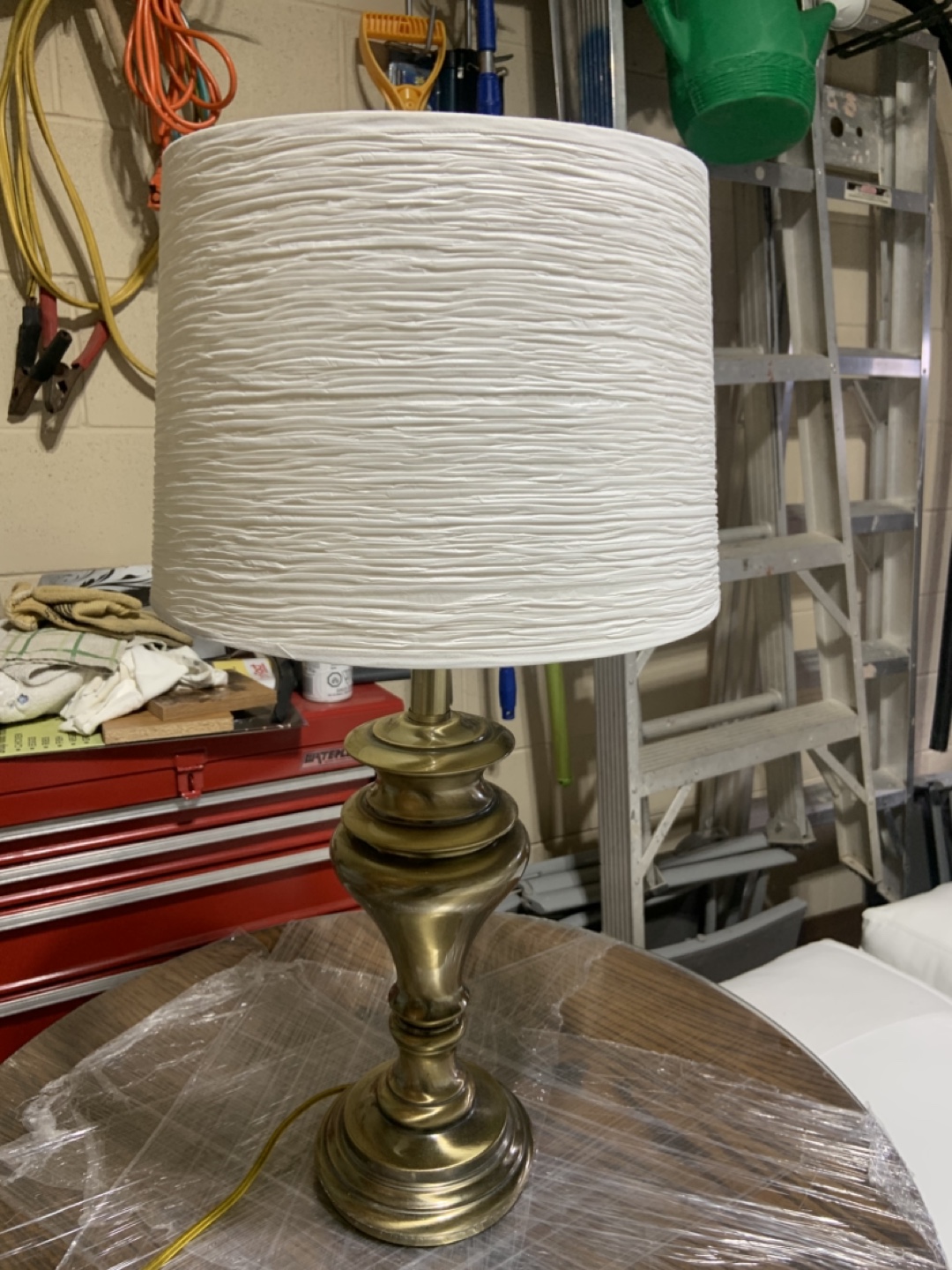 Vintage Brass Table Lamp with Pleated Shade