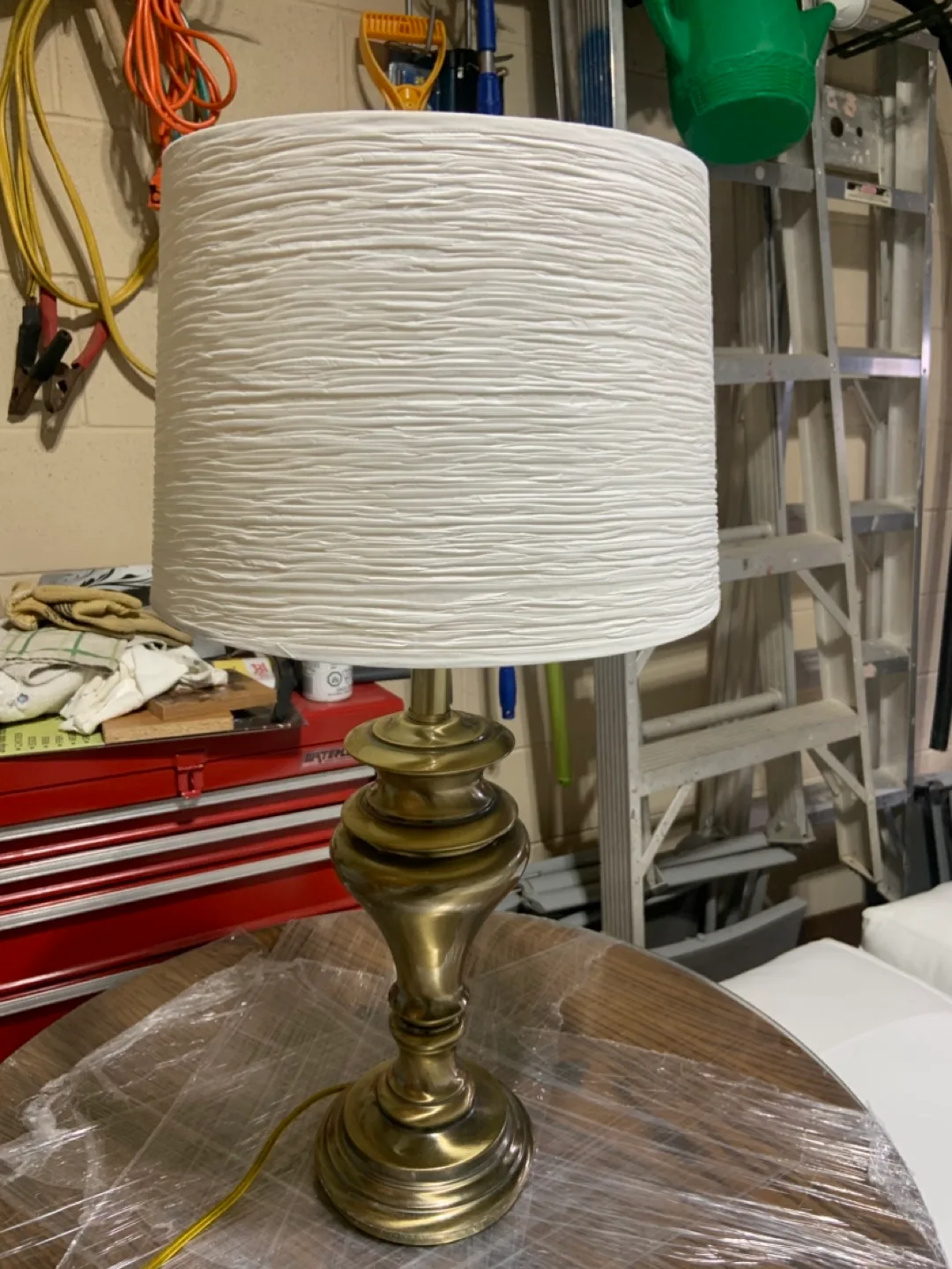 Vintage Brass Table Lamp with Pleated Shade thumbnail