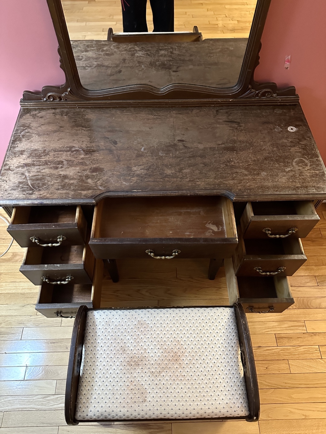 1923 Antique Solid Wood Vanity with Bench (CAN DELIVER) - photo 2