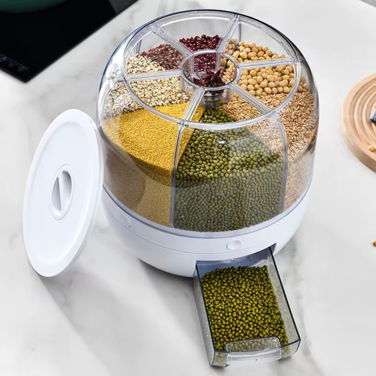 Rotating Cereal Dispenser, Grain storage