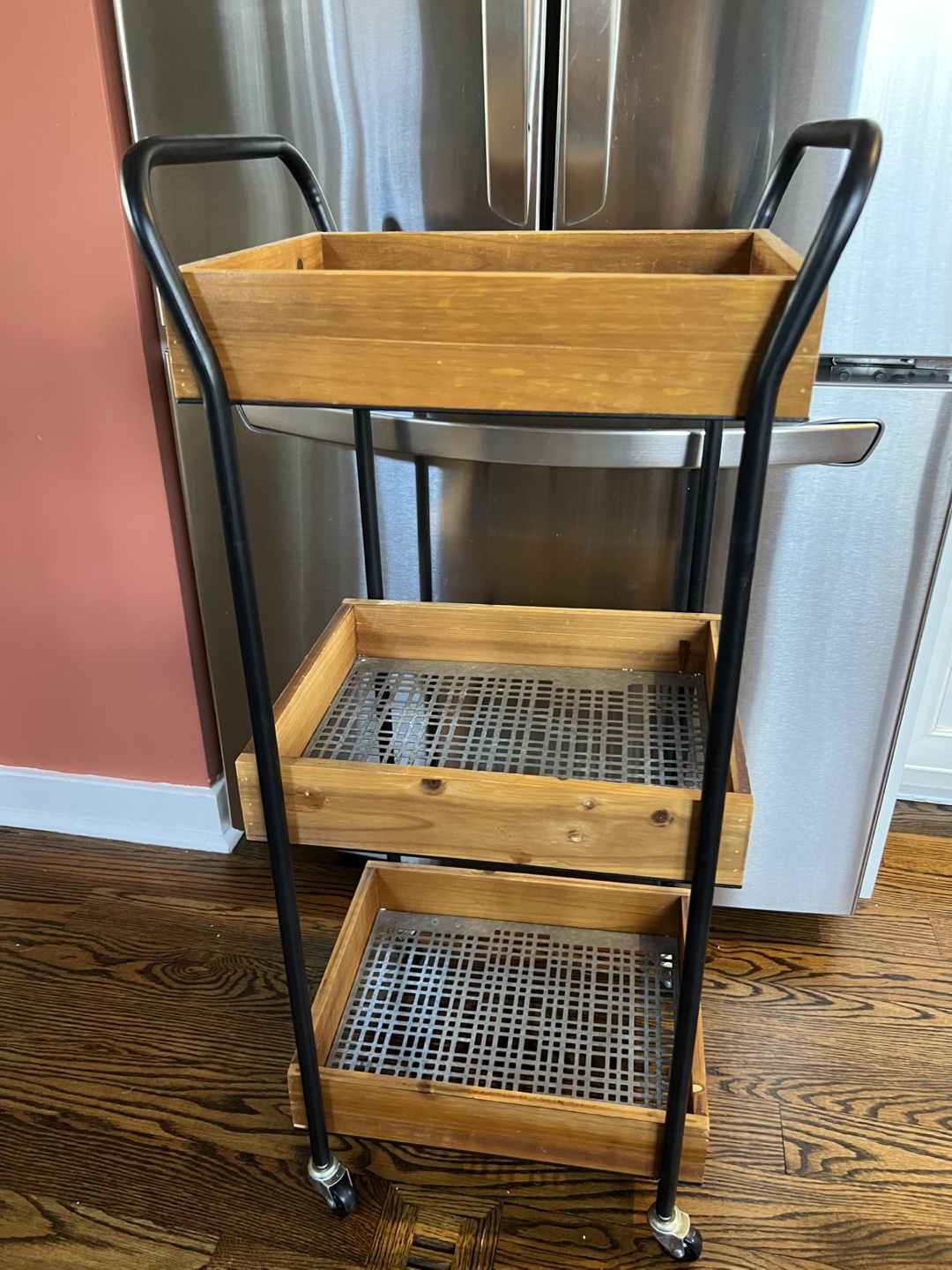 Wood and metal cart on wheels