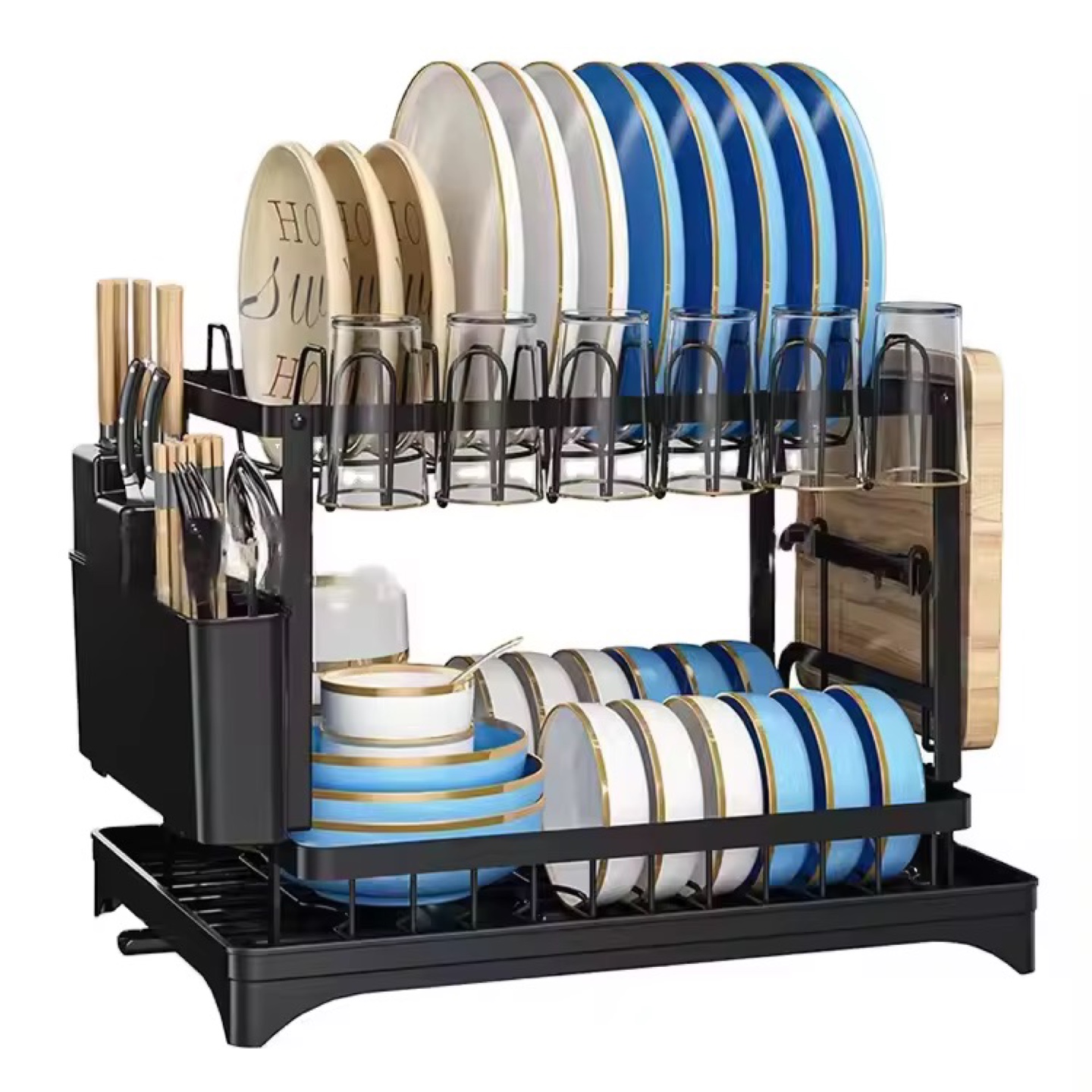 Two-Tier Dish Drying Rack with Cutlery Holder