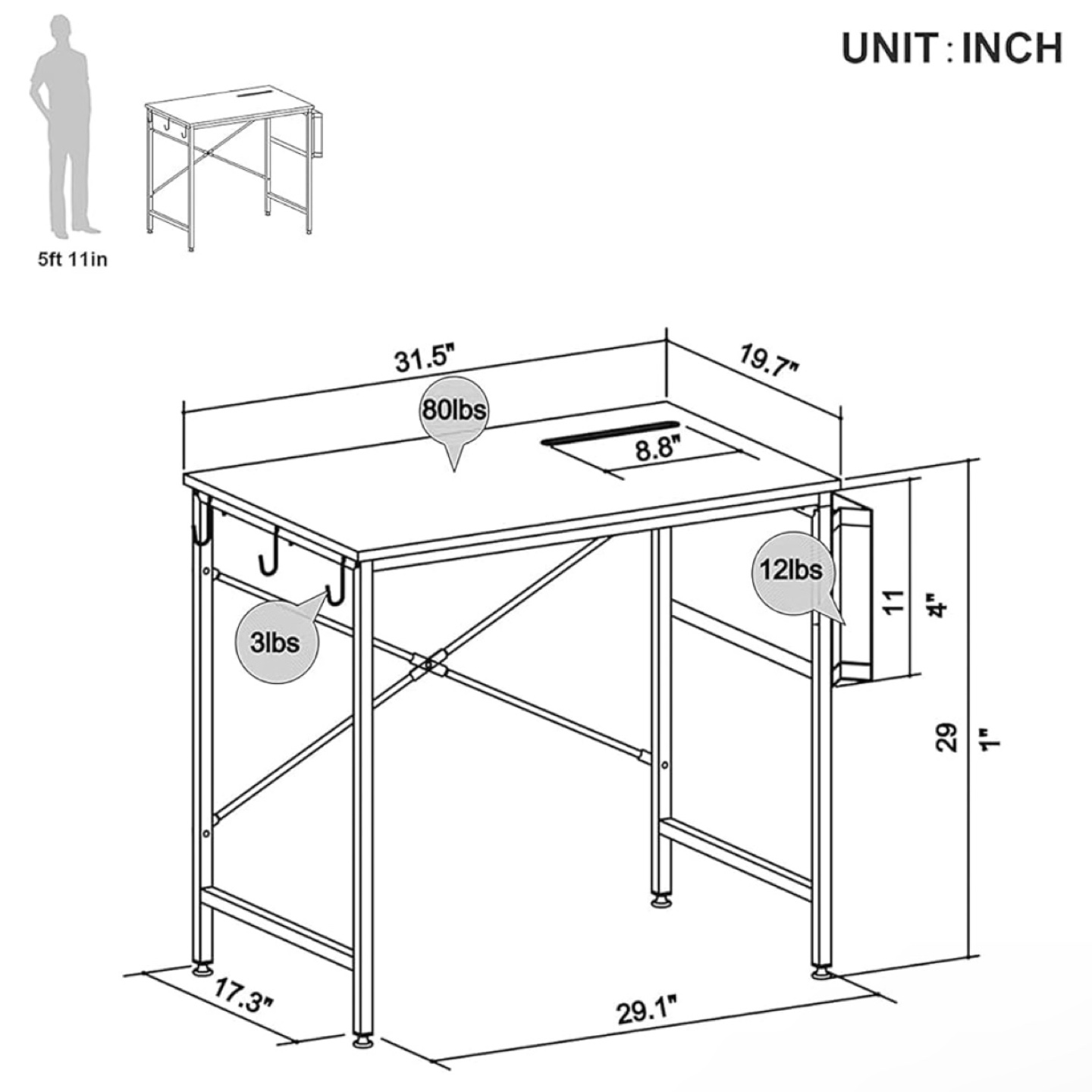Gray Computer Desk with Storage - photo 3