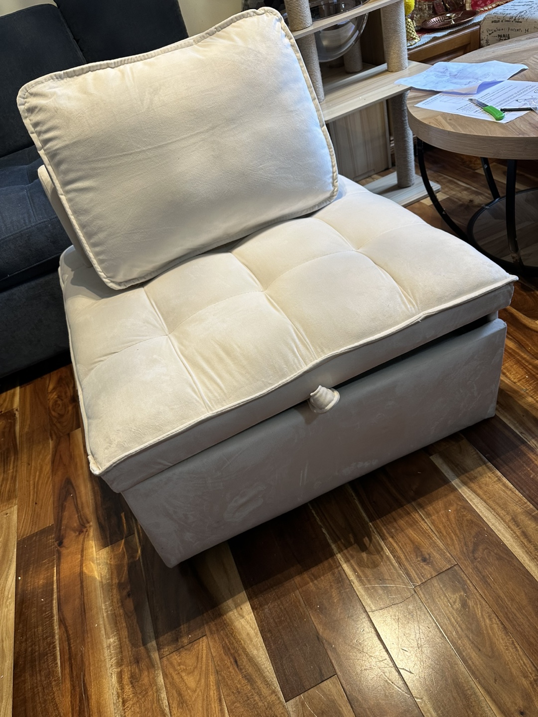 Off-White Velvet Chaise Lounge with Storage - photo 3