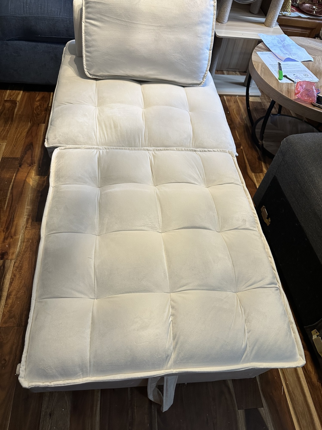 Off-White Velvet Chaise Lounge with Storage