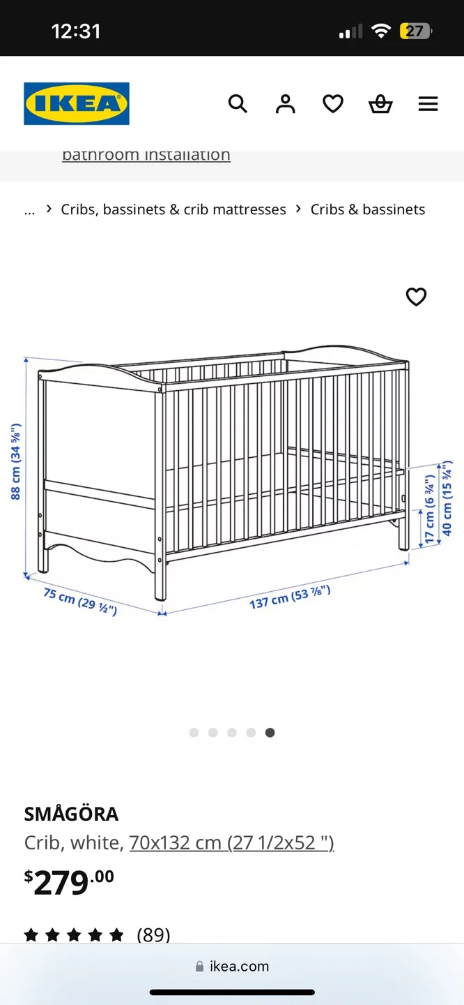 IKEA SMÅGÖRA Crib - White image indicator(3)