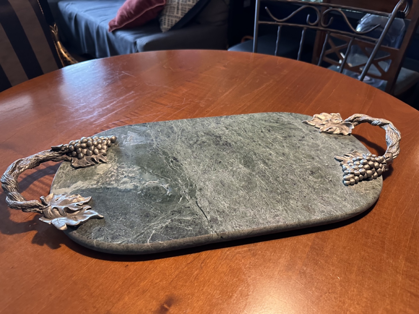 Marble Serving Tray with Grapevine Handles