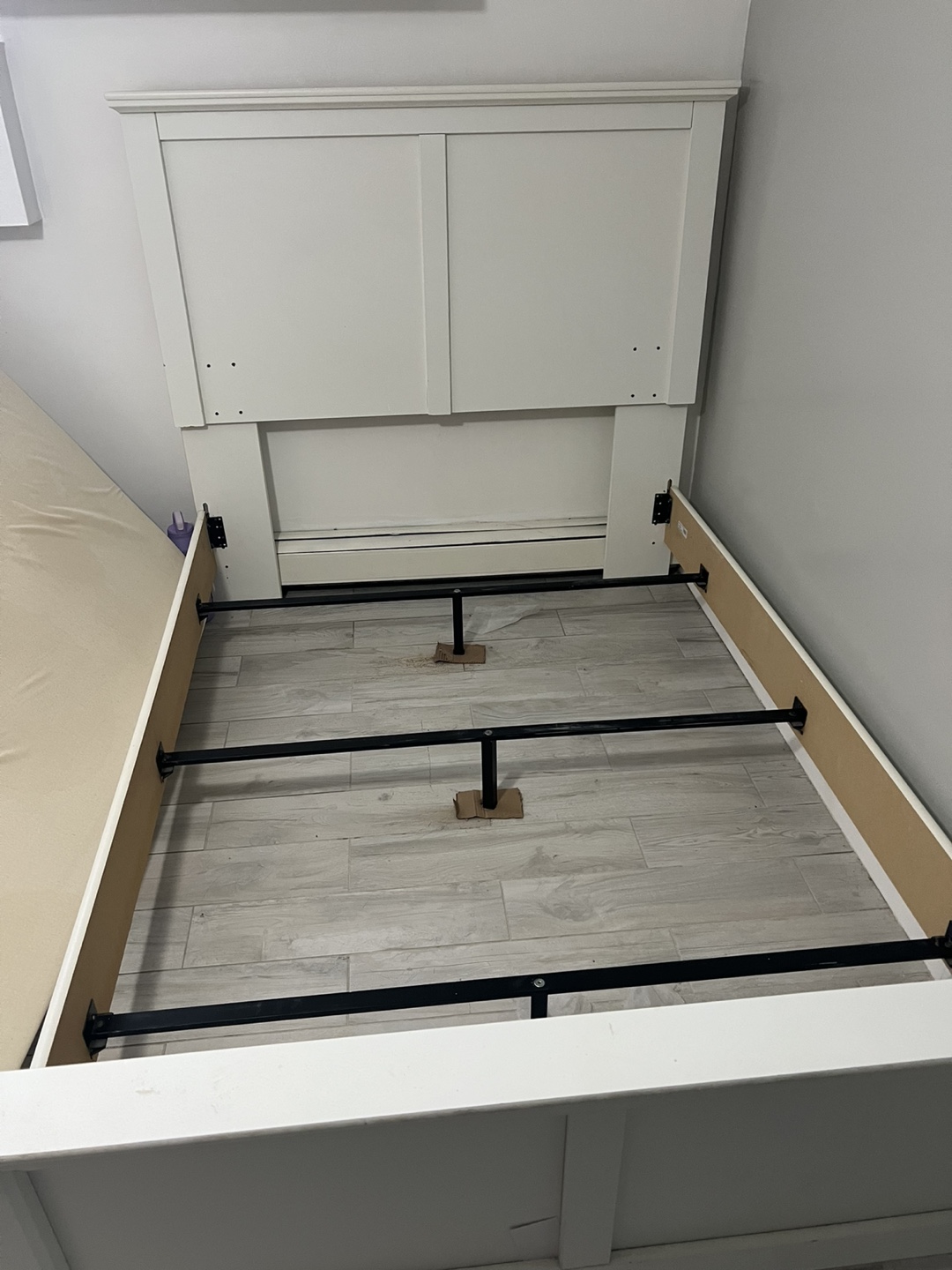 Full Size White Wooden Bed Frame with Headboard - photo 2