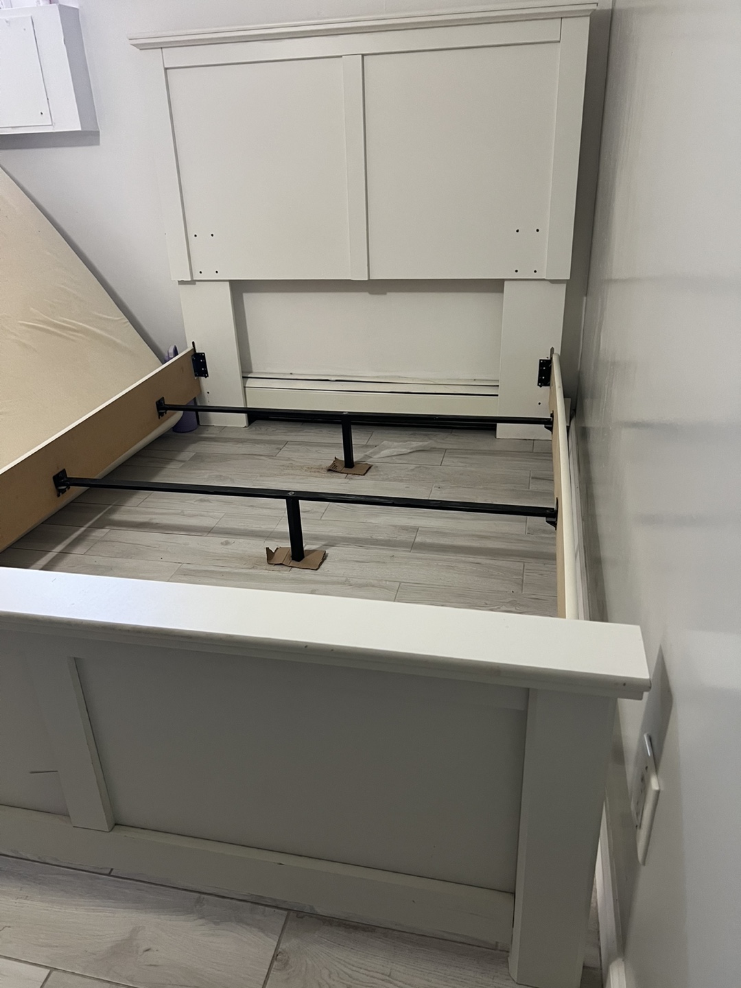 Full Size White Wooden Bed Frame with Headboard