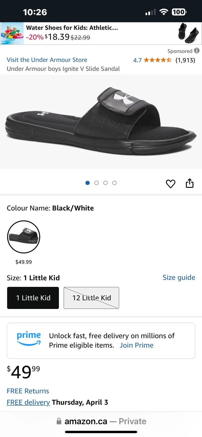 Under Armour Ignite V Slide Sandals - Size 1 Little Kid image indicator(4)