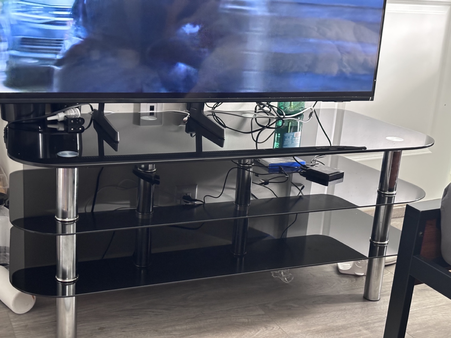 Black Glass TV Stand with Chrome Legs