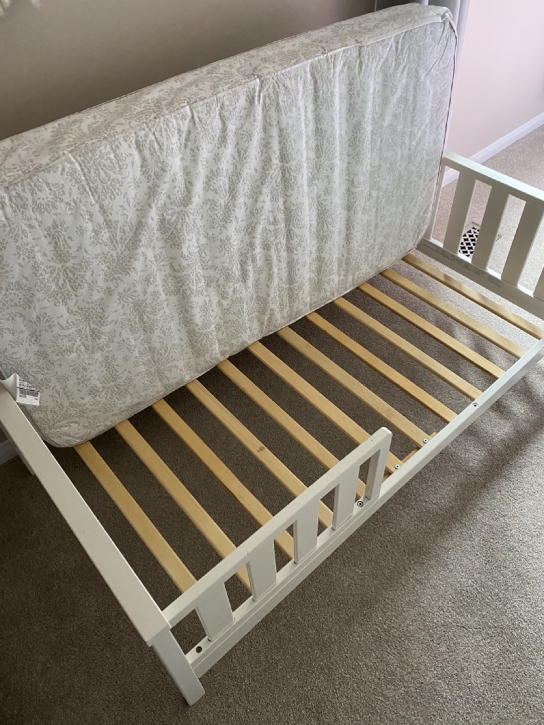 White Toddler Bed with Guardrail and Mattress - photo 3