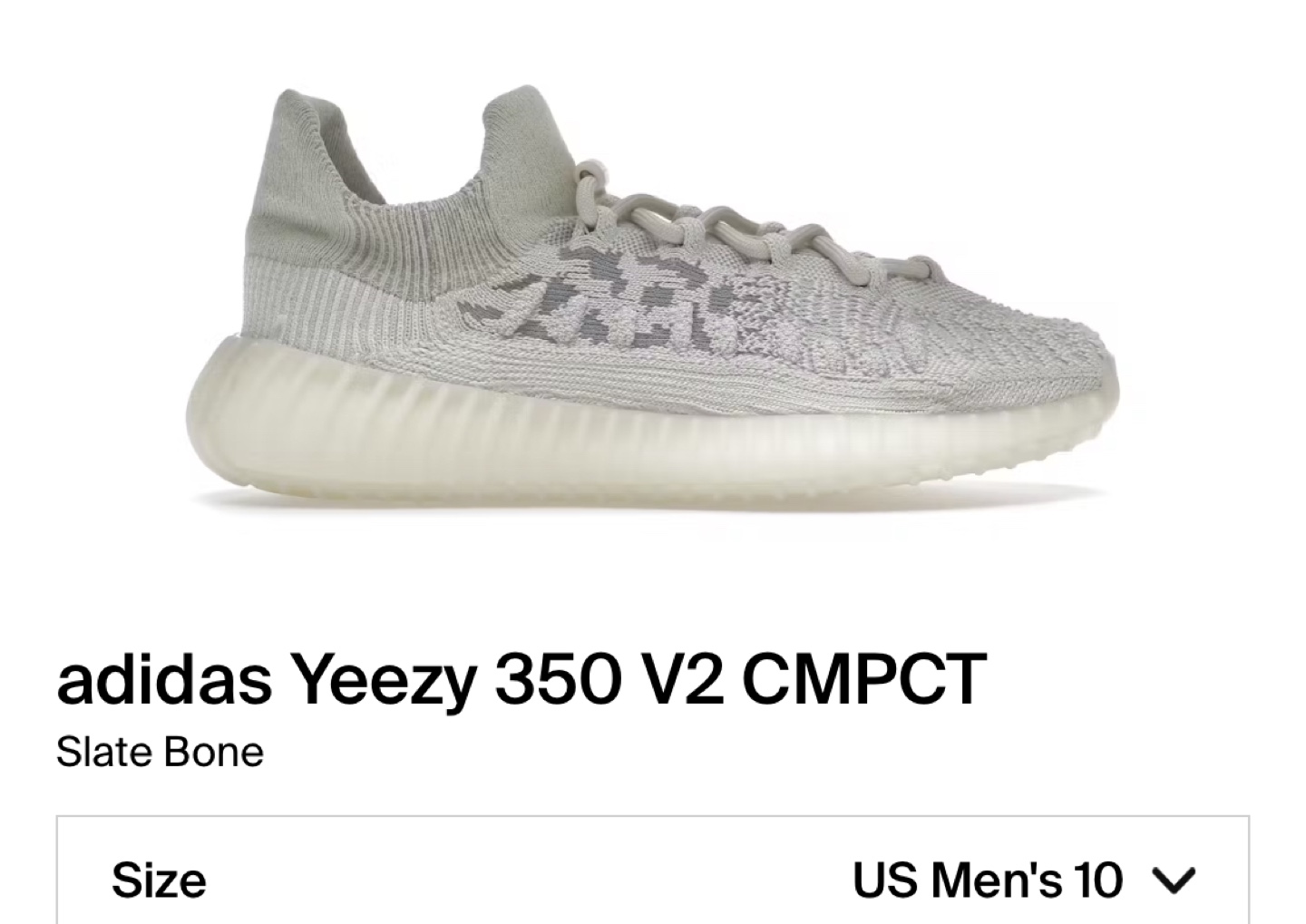 Adidas Yeezy 350 V2 CMPCT Slate Bone - Men's Size 10