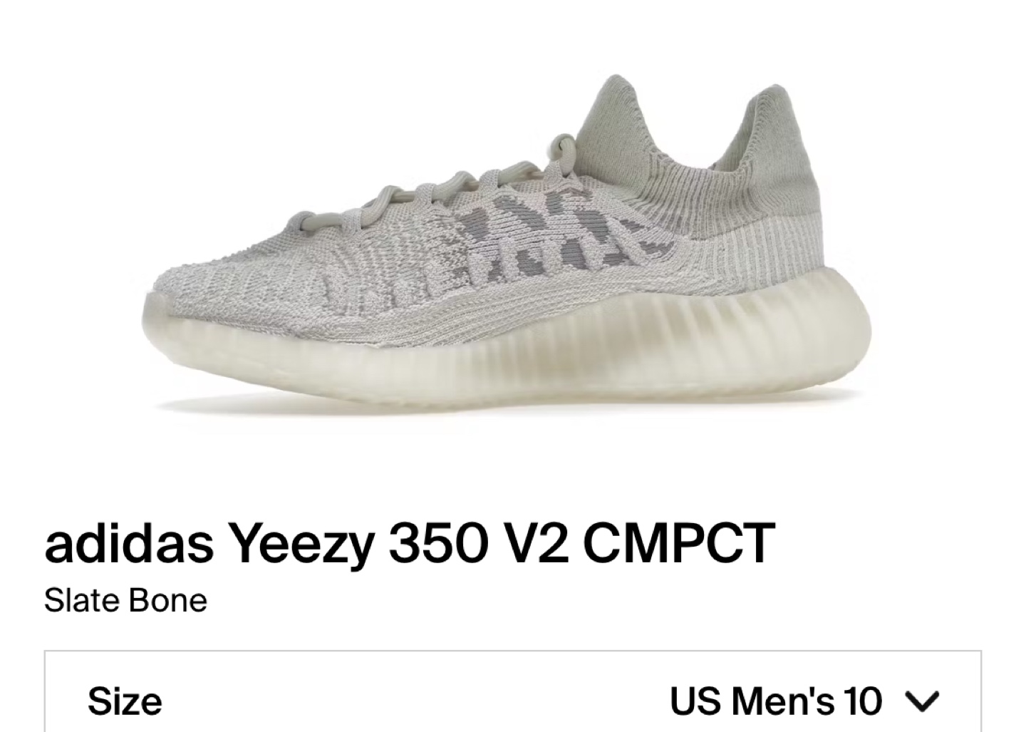 Adidas Yeezy 350 V2 CMPCT Slate Bone - Men's Size 10 - photo 3