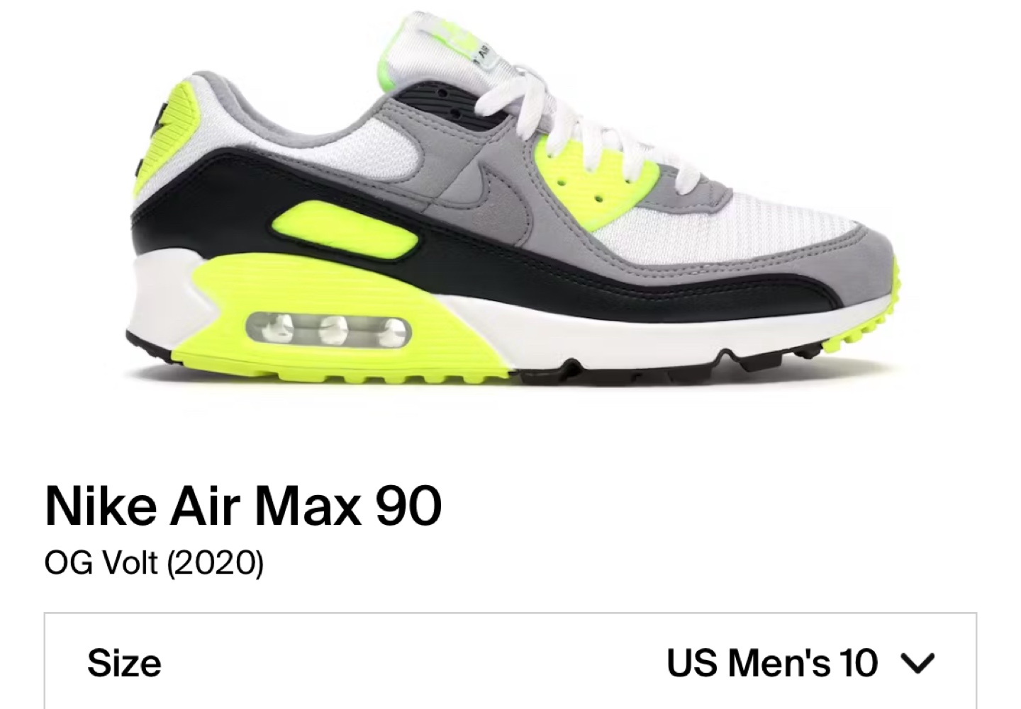 Nike Air Max 90 OG Volt (2020) Men's Size 10 New - Never Used