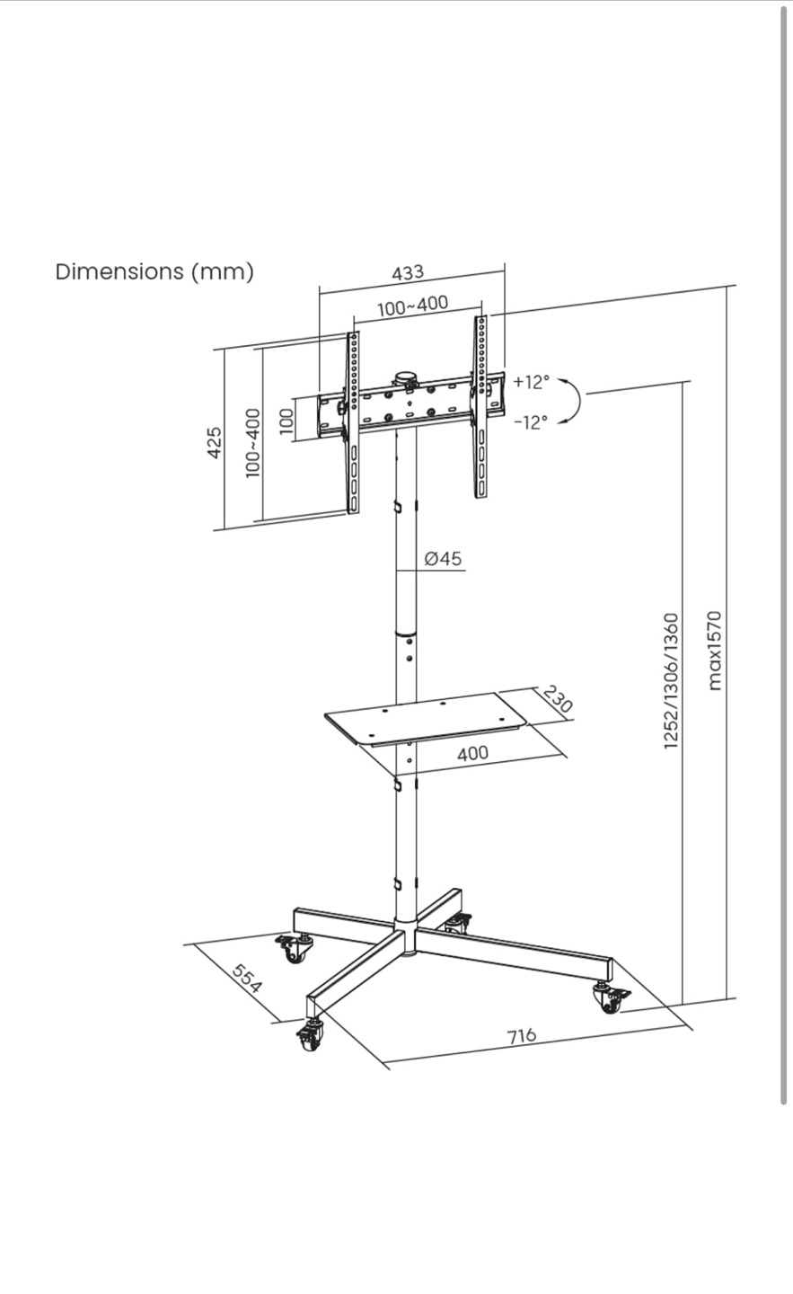 BONTEC Tilt Rolling TV Stand, Mobile TV Cart - photo 4