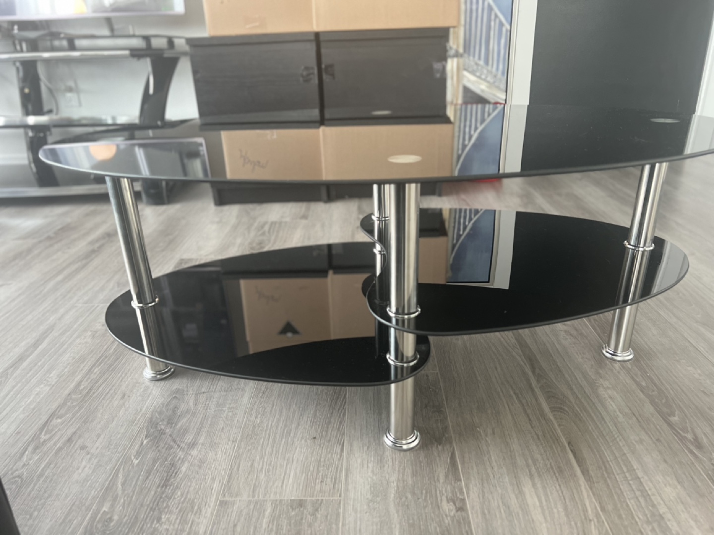 Black Glass Coffee Table with Chrome Legs - photo 3