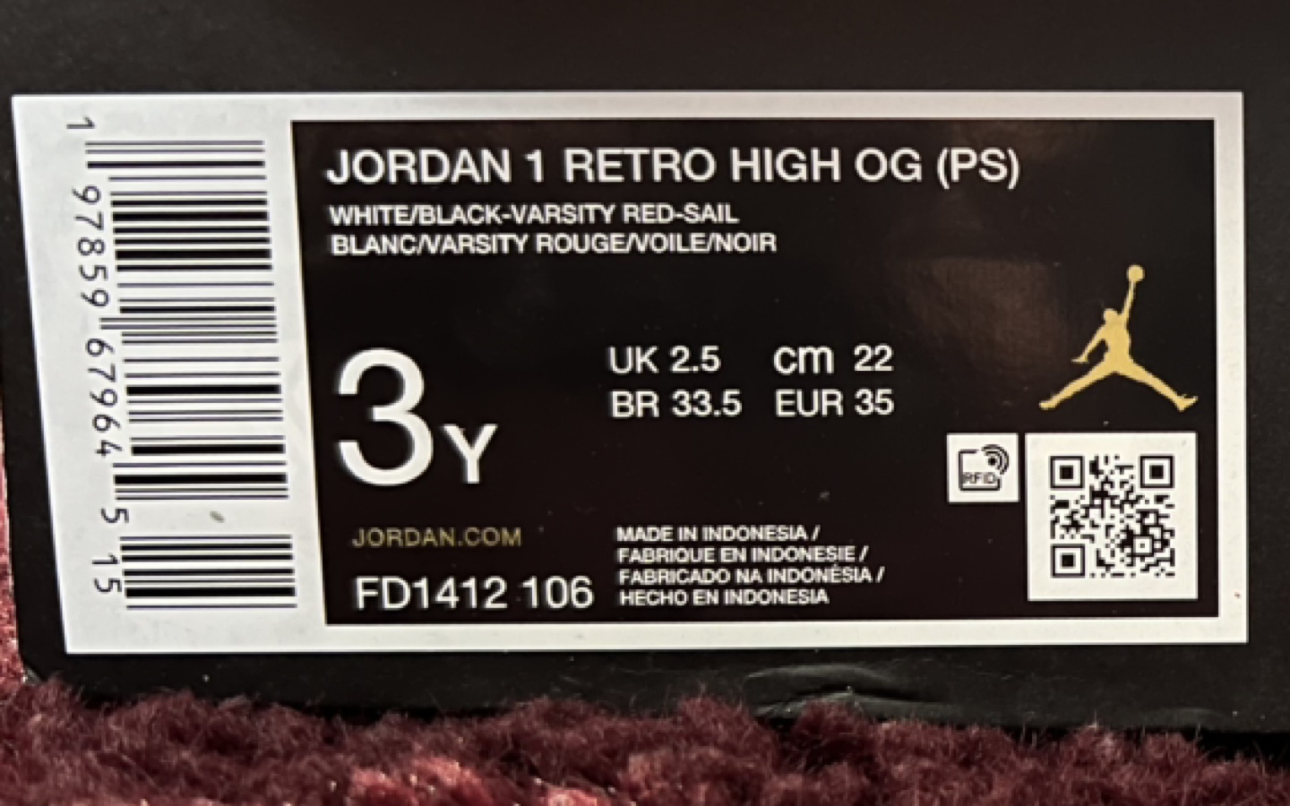Jordan 1 Retro High OG PS - Black/Varsity Red - photo 5