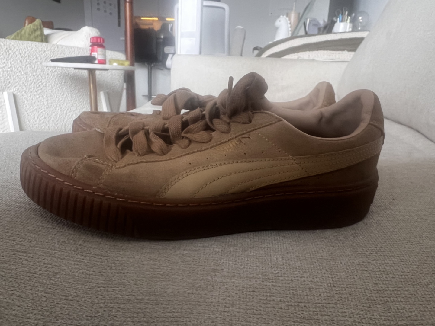 Women's Puma Platform Suede Sneakers - Tan - photo 2