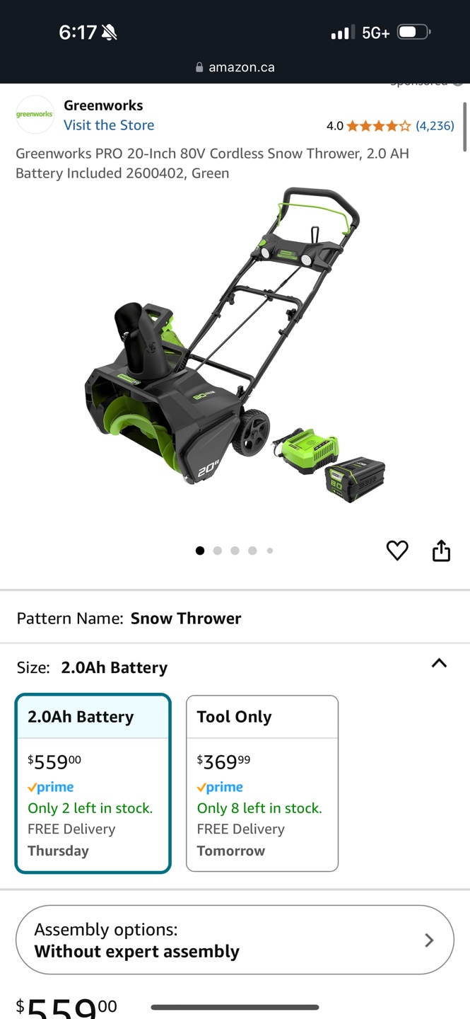 Greenworks 20-inch 80V Cordless Snow Thrower with 2.0Ah Battery - photo 4