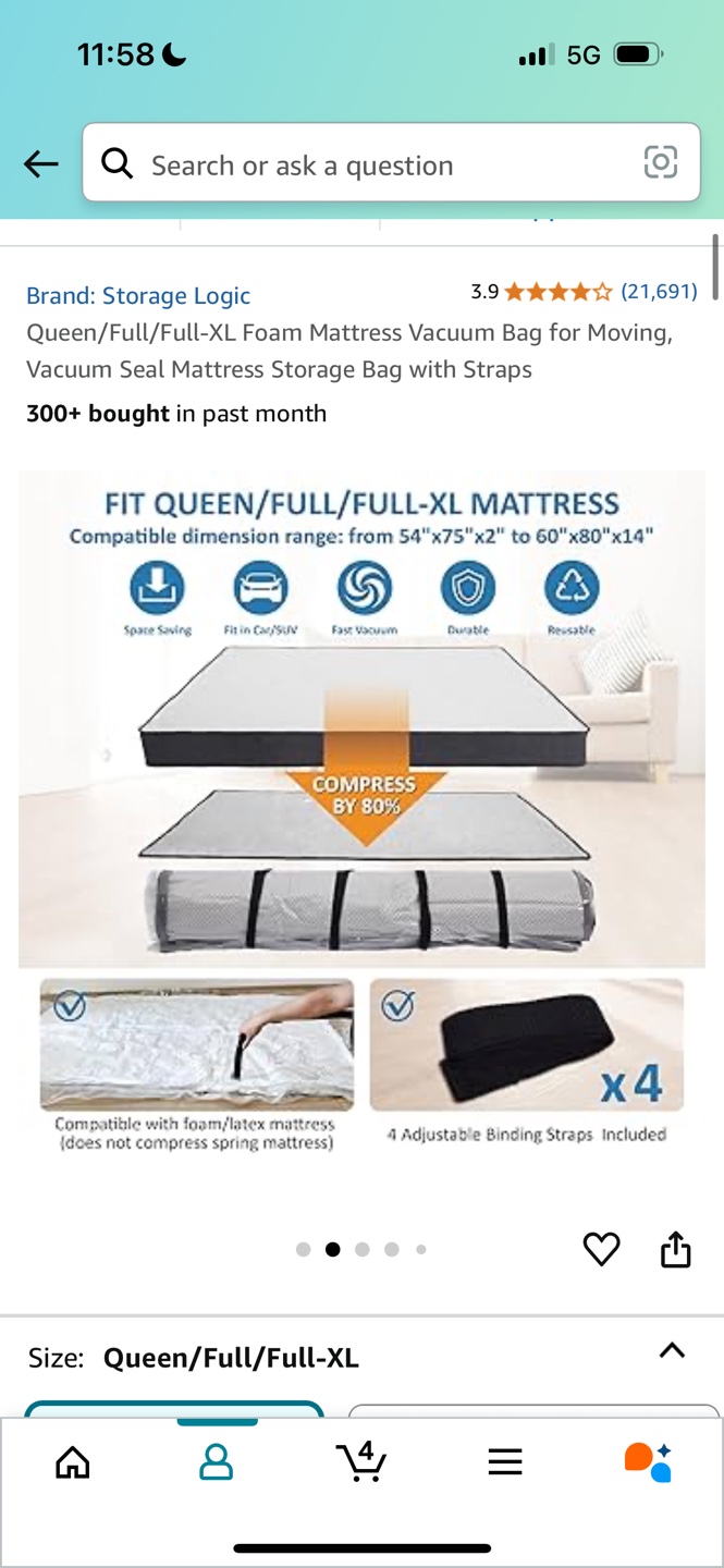 Storage Logic Queen/Full/Full-XL Mattress Vacuum Bag with Straps - photo 2