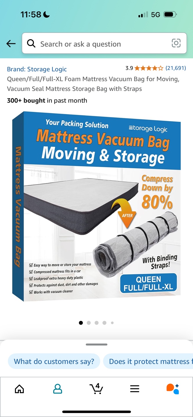 Storage Logic Queen/Full/Full-XL Mattress Vacuum Bag with Straps