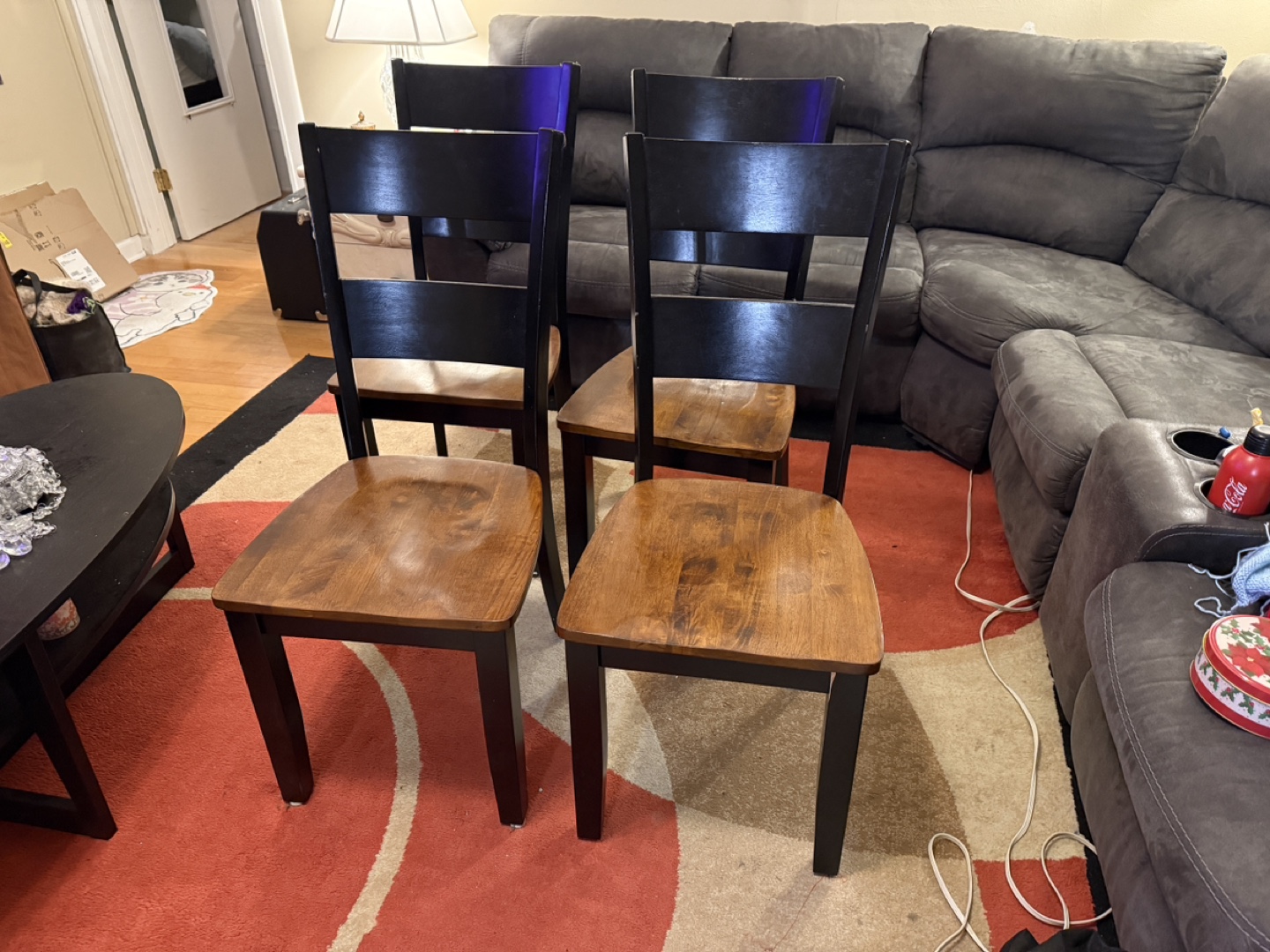 Set of Four Dining Chairs - Black and Brown - photo 2