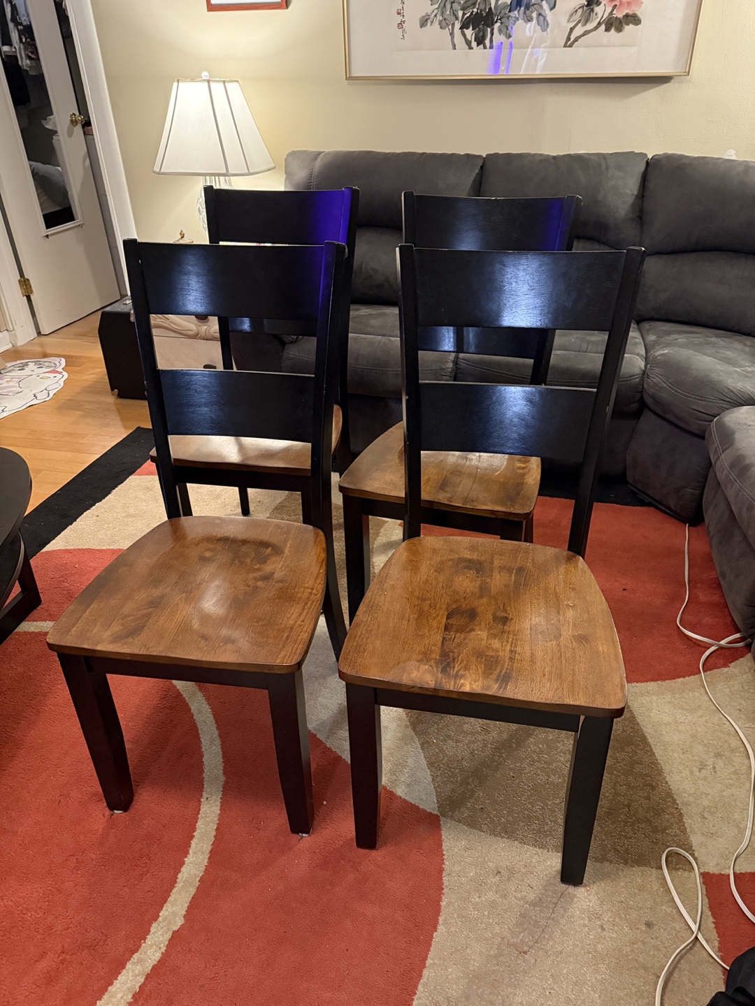 Set of Four Dining Chairs - Black and Brown - photo 3