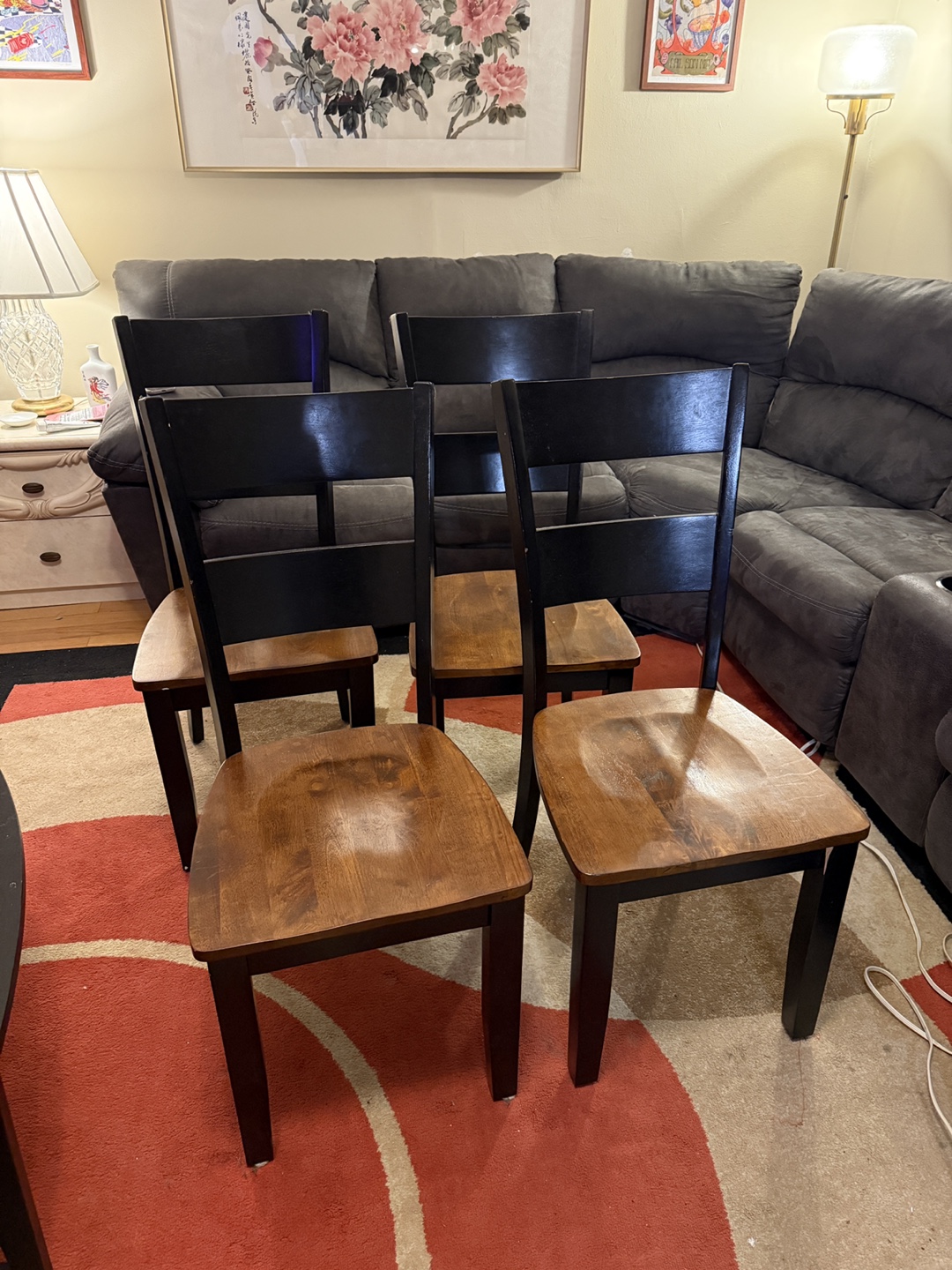 Set of Four Dining Chairs - Black and Brown