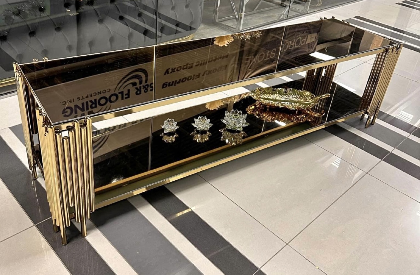 Gold Metal Frame Glass Top Coffee Table