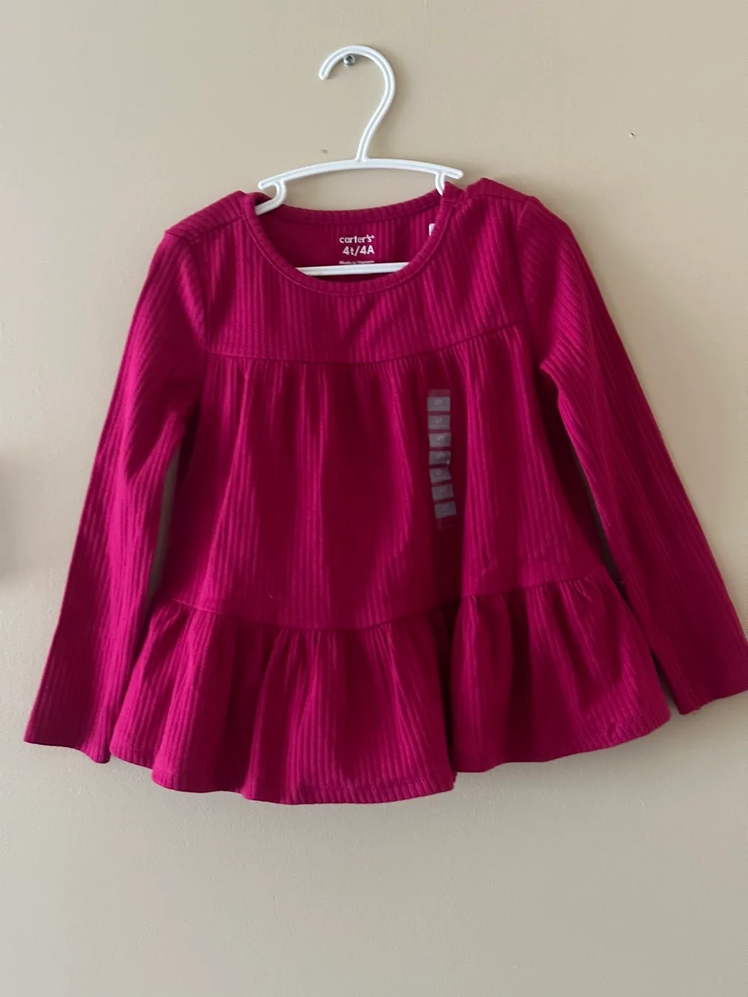 Carter's Girls' Size 4T Long Sleeve Ribbed Top thumbnail