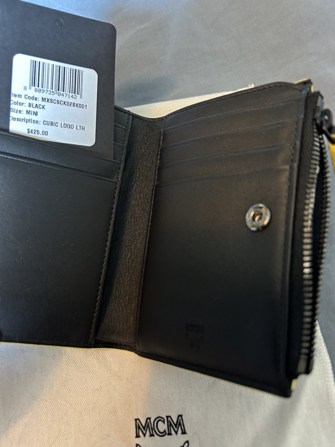 MCM Mini Cubic Logo Leather Wallet - Black & Yellow - photo 4